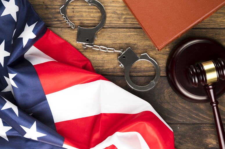 American Flag on a desk.